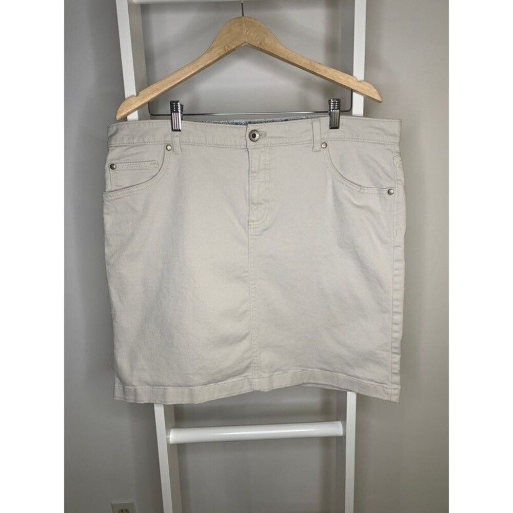 IZOD Skirt Womens 16 Beige A Line Mini Stretch Pocket Cotton Blend w Pockets